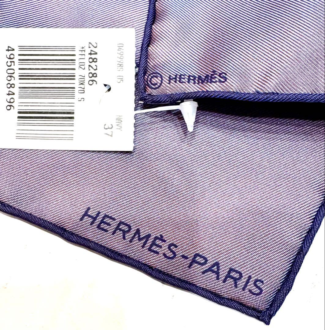 新品タグ付☆エルメス　カレ70 ロゴ　玉虫カラー　無地　スカーフ　美品未使用