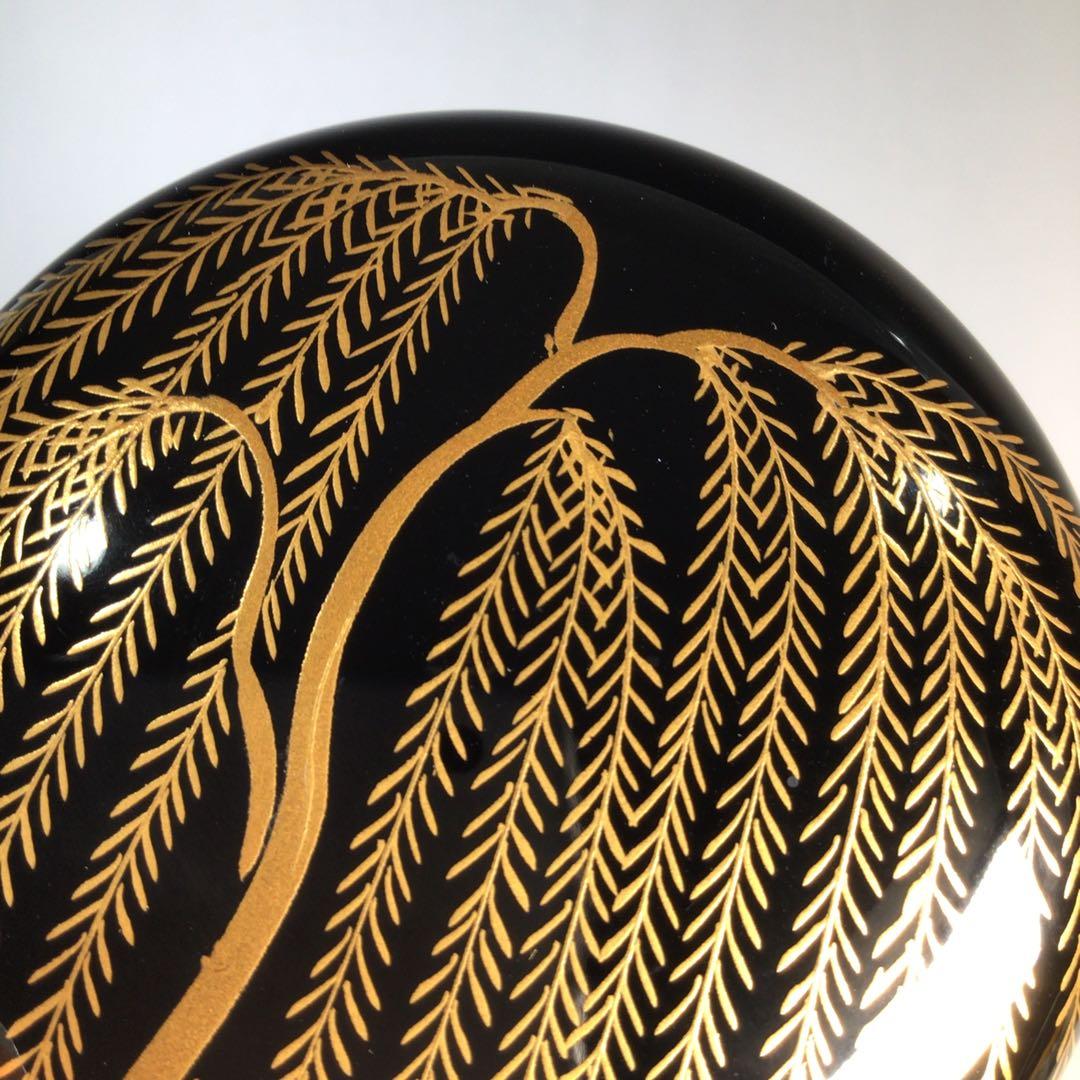 Ｍ２１５　棗　『塗師　多田桂寛作』『黒漆塗』『金柳橋蒔絵』『中棗』　共箱　茶道具