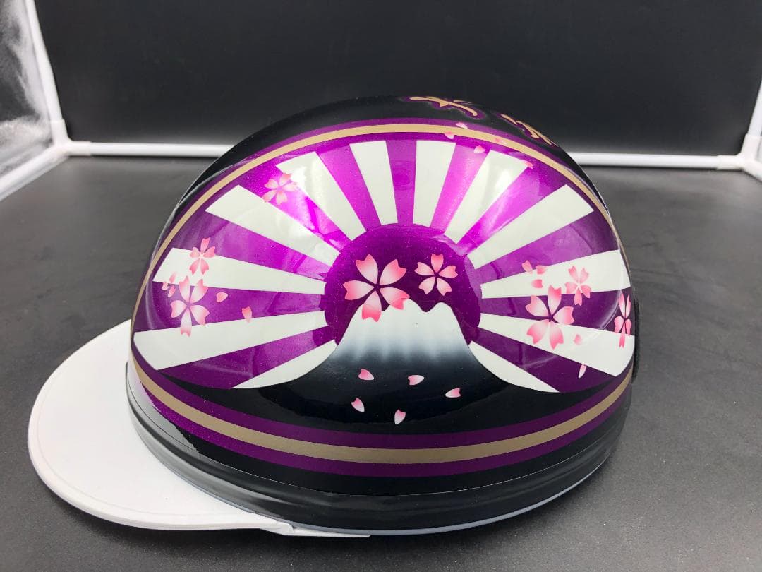 コルク半　カスタム　富士日章　三つボタン　ブラックホワイトパープル　ラメ　桜