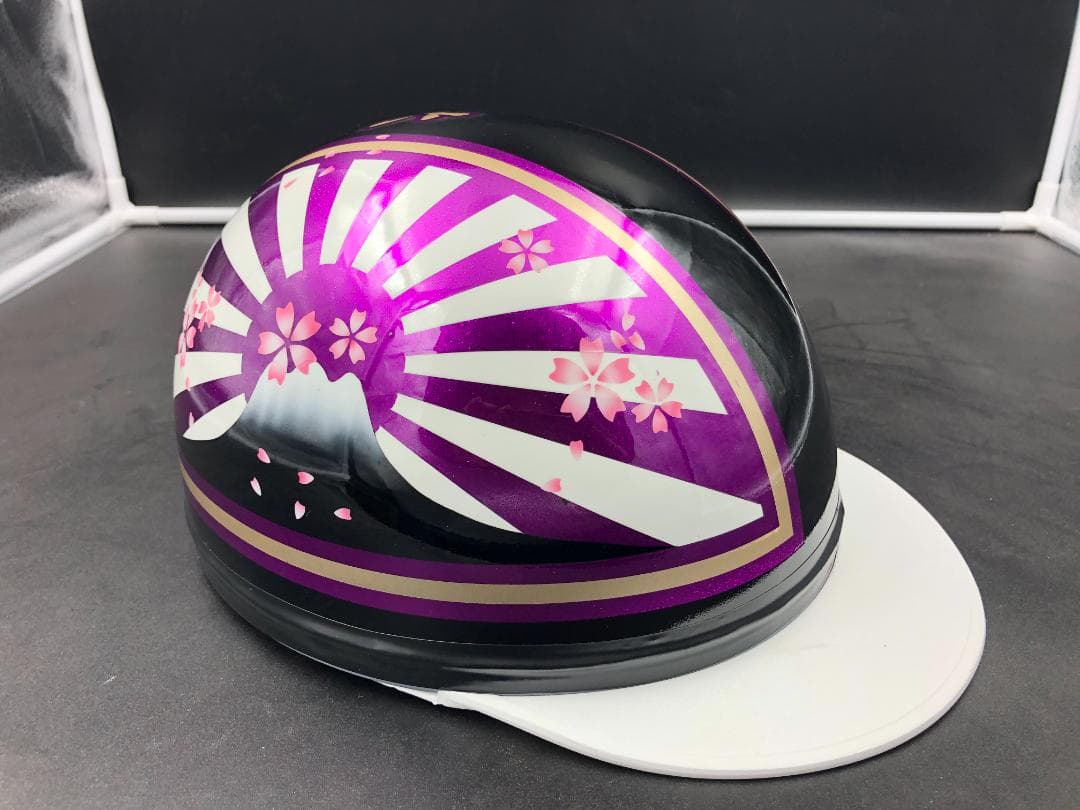 コルク半　カスタム　富士日章　三つボタン　ブラックホワイトパープル　ラメ　桜