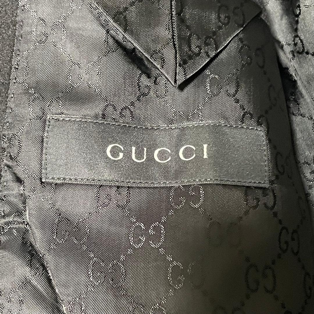 【グッチ】美品ウール チェスター オーバーコート ロゴボタン チェーン ブラック