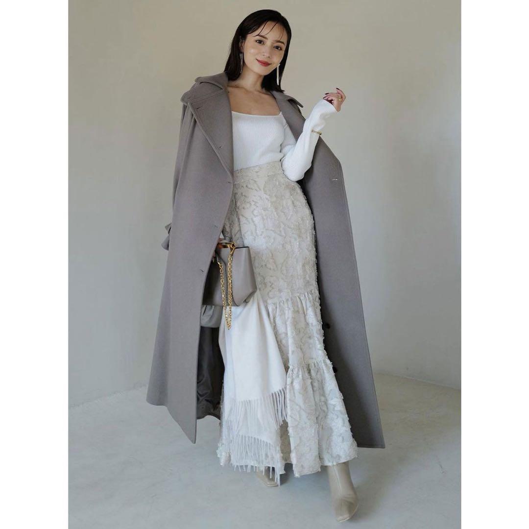 anuans ウールトレンチロングコート S カーキグレー アニュアンス