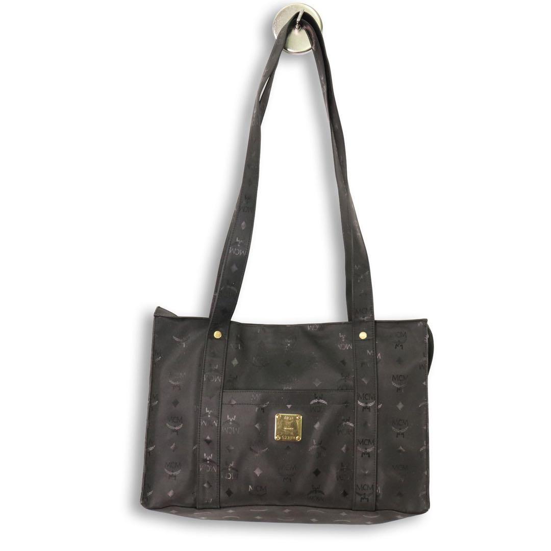 MCM モノグラム トートバッグ ヴィセトス 総柄 黒 ゴールド金具 肩掛け
