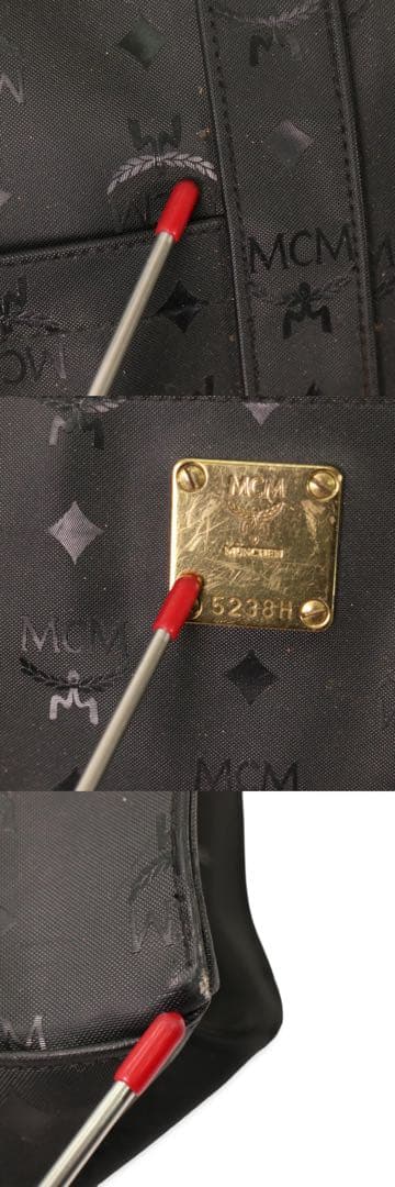 MCM モノグラム トートバッグ ヴィセトス 総柄 黒 ゴールド金具 肩掛け