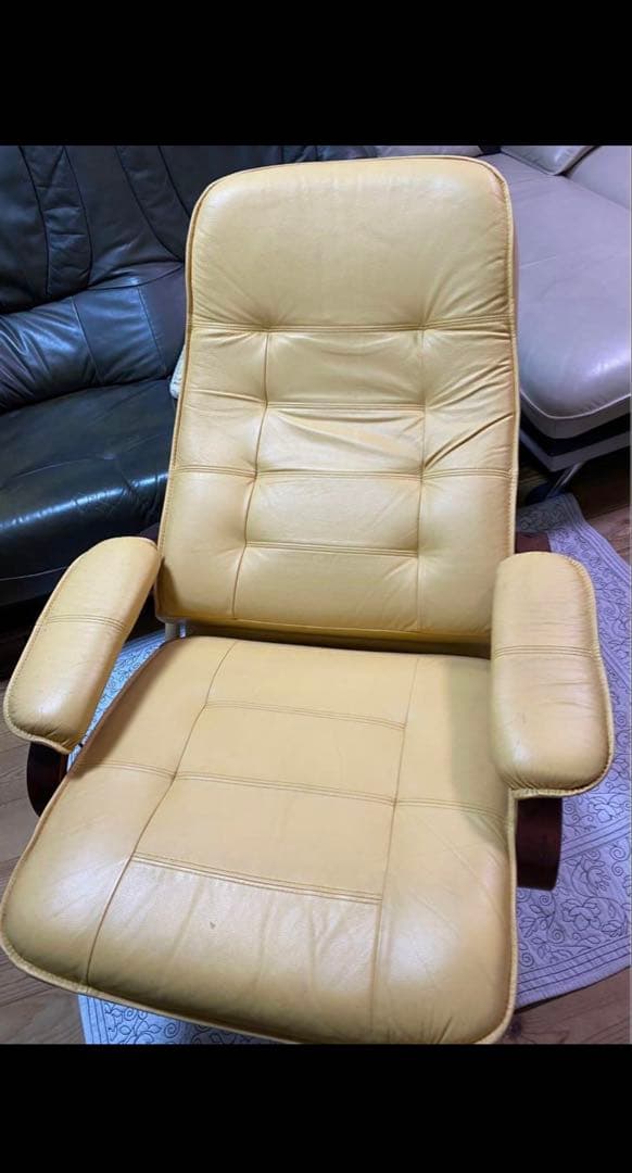 リクライニングチェア/皮革/クリームイエロー1脚