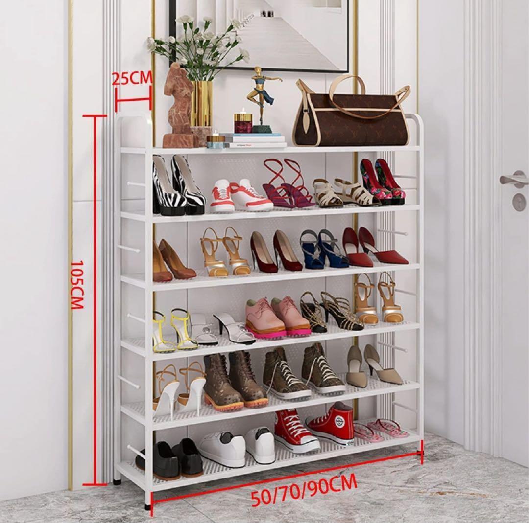 シューズラック 靴箱 6段 ホワイト 下駄箱 幅90cm 鉄製 収納棚 くつ