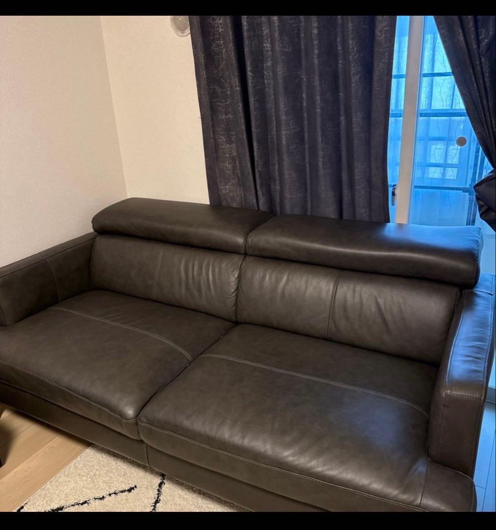 ダークブラウン レザー 3人掛けソファ