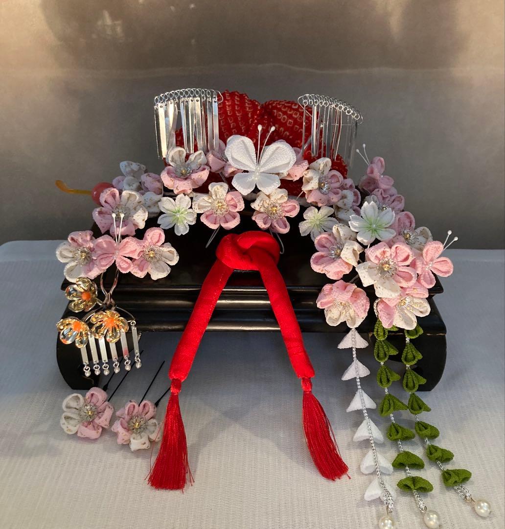 専用　七五三　梅桜饗宴　蝶々舞う勝山簪　金属簪　玉簪　ひわ鹿の子　白緑藤下がり