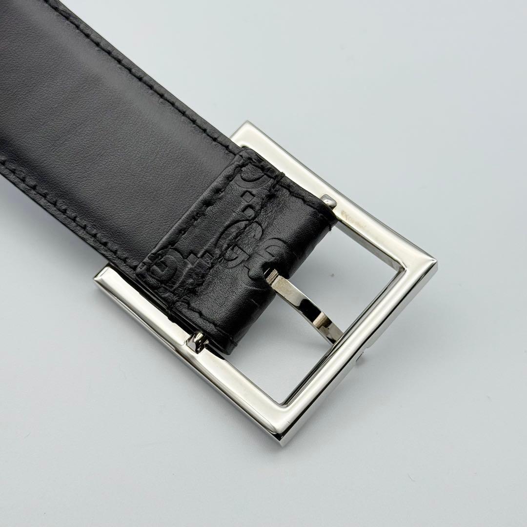 ✨美品✨GUCCI ベルト スクエアバックル シマ GG柄 シルバー金具 レザー