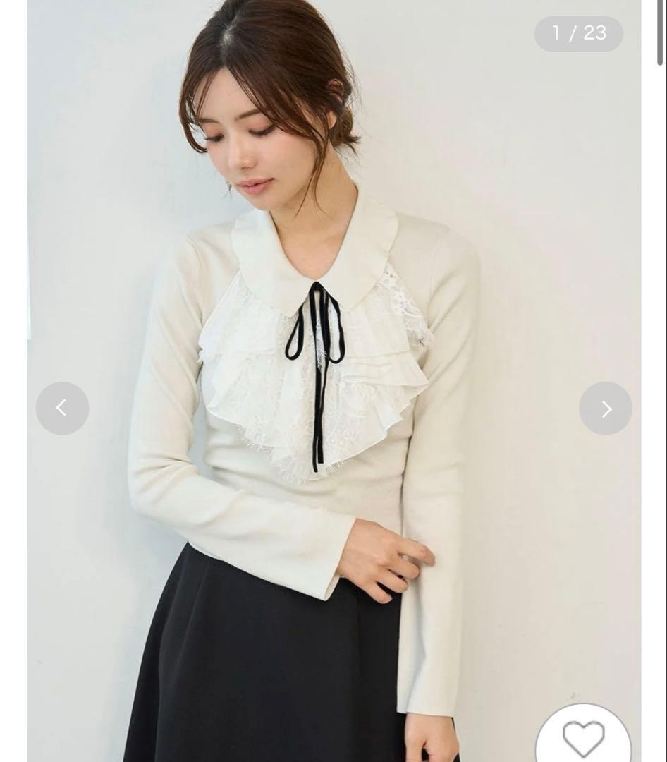 SNIDEL Sustainableレイヤードラッフルニットプルオーバー IVR