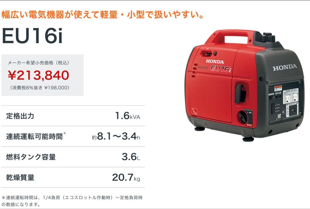 のんさま専用　新品未使用 Honda EU16i