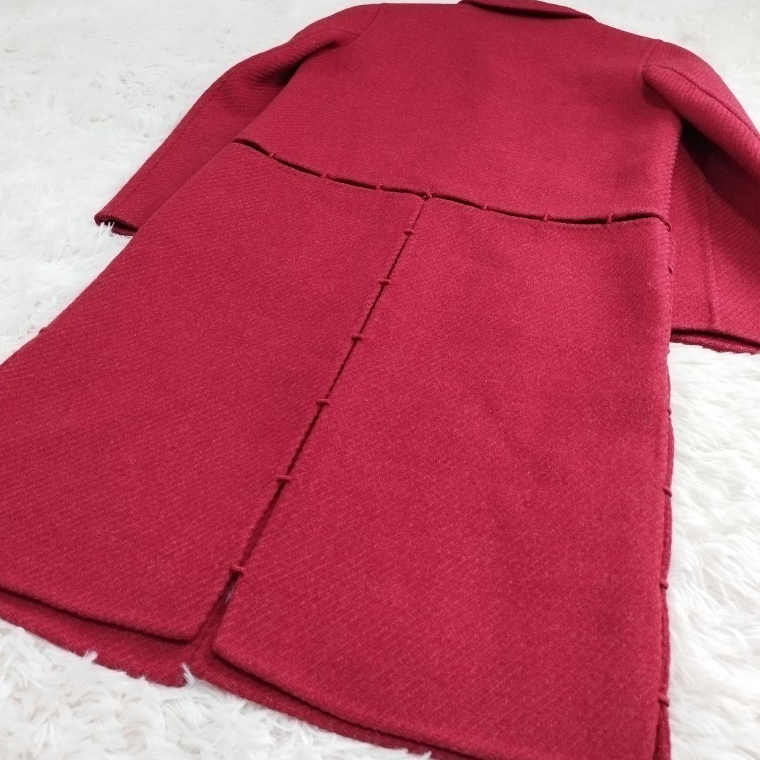 18376✨プラダ ウール ヘリンボーン ダブルフェイス リバーコート レッド