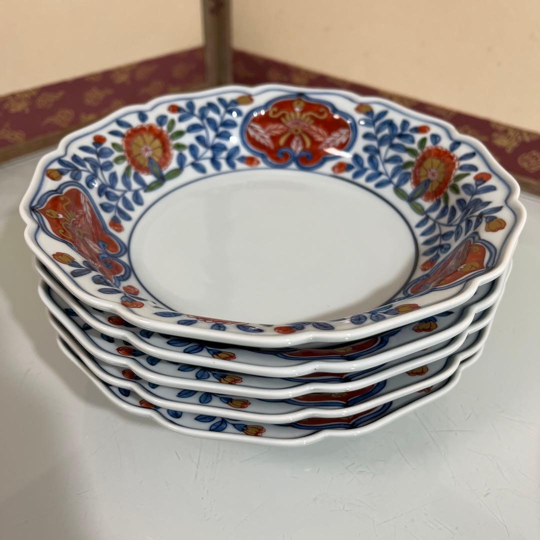 源右衛門　古伊万里風錦唐花紋　深皿5枚 19センチ