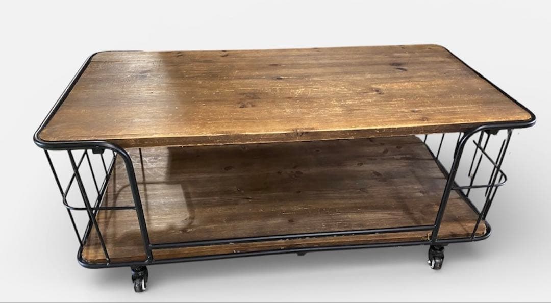 【アンティーク風】センターテーブル　ローテーブル　天然木　モダン　キャスター付き