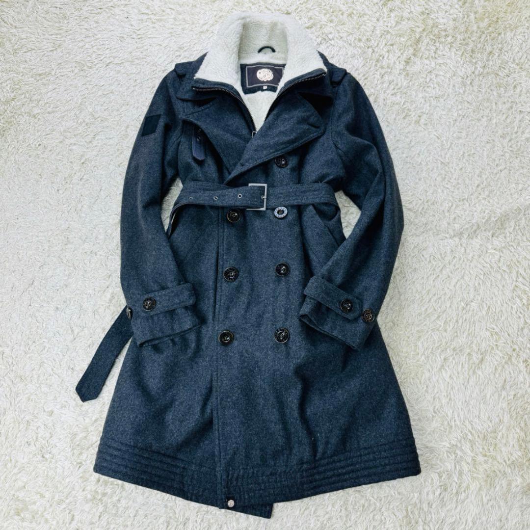 Pretty Green ロングコート 裏ボア トレンチ ダブル ベルト XL