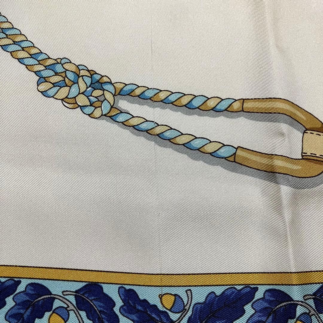 ロエベ アルネスアンダルーチェ 大判スカーフ シルク ネイビー系 アナグラム