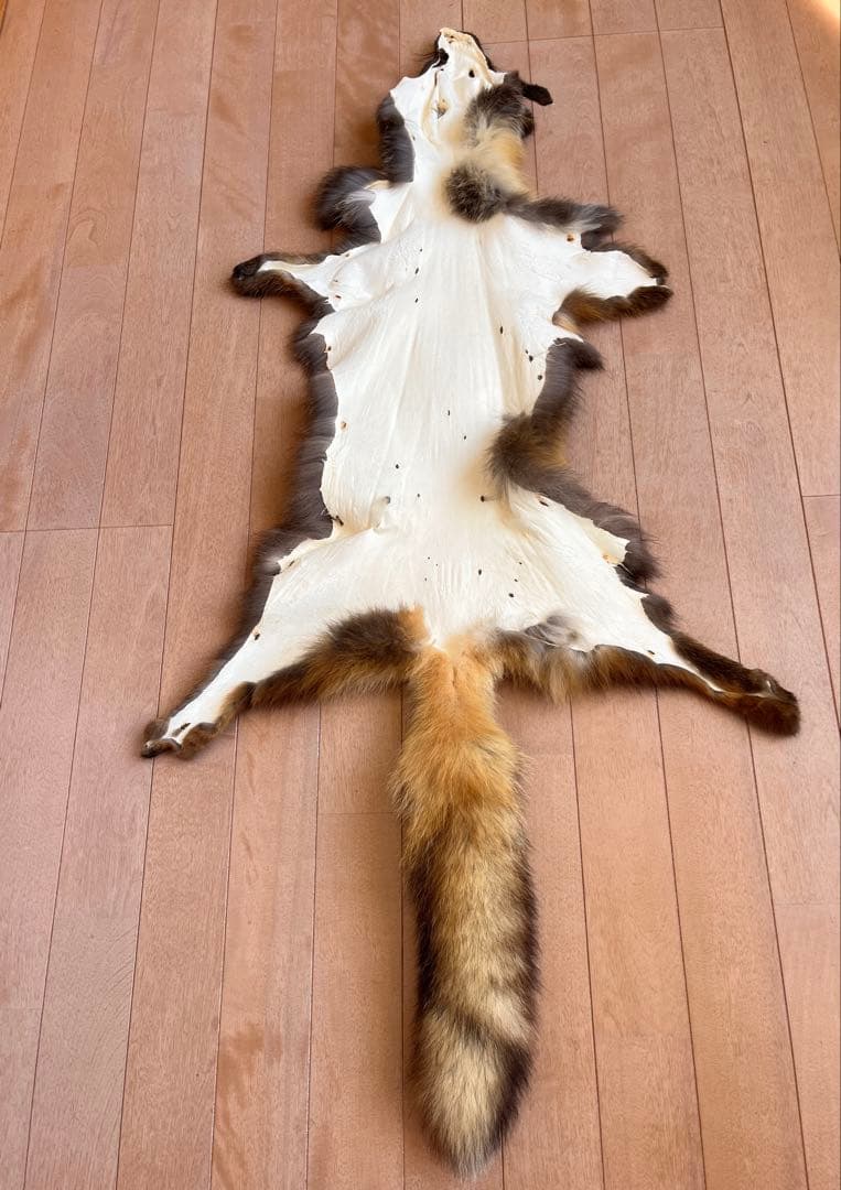 超希少 幻の十字ギツネ / クロスフォックス リアルファー C5★ラグ 毛皮