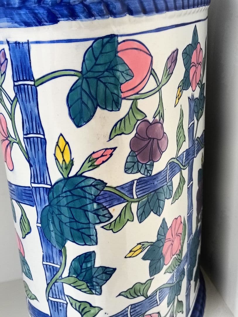 おしゃれ　陶器製 傘立て 花柄　朝顔　玄関収納 倒れない　多用途　アンティーク
