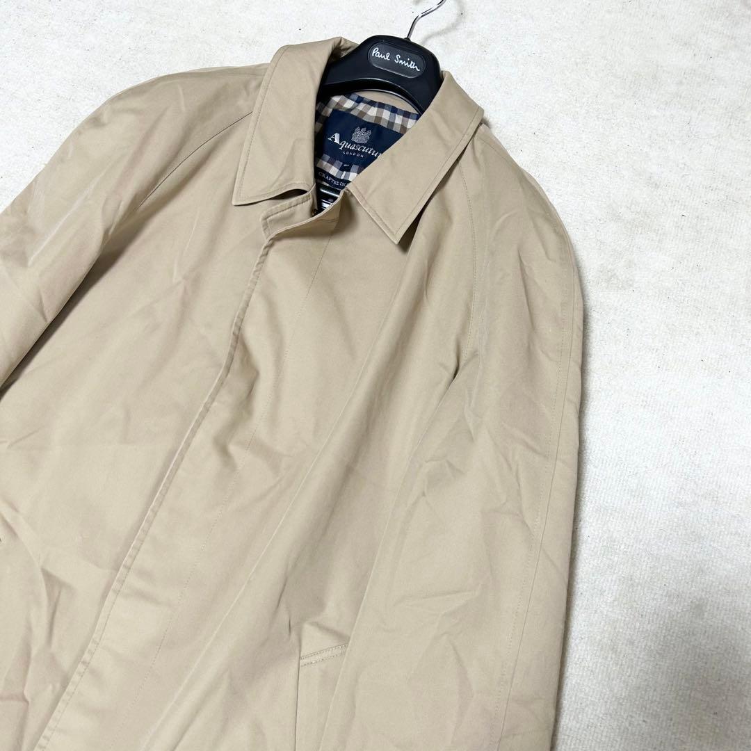 美品　アクアスキュータム　ステンカラーコート　クラブチェック　マキシ丈　ベージュ