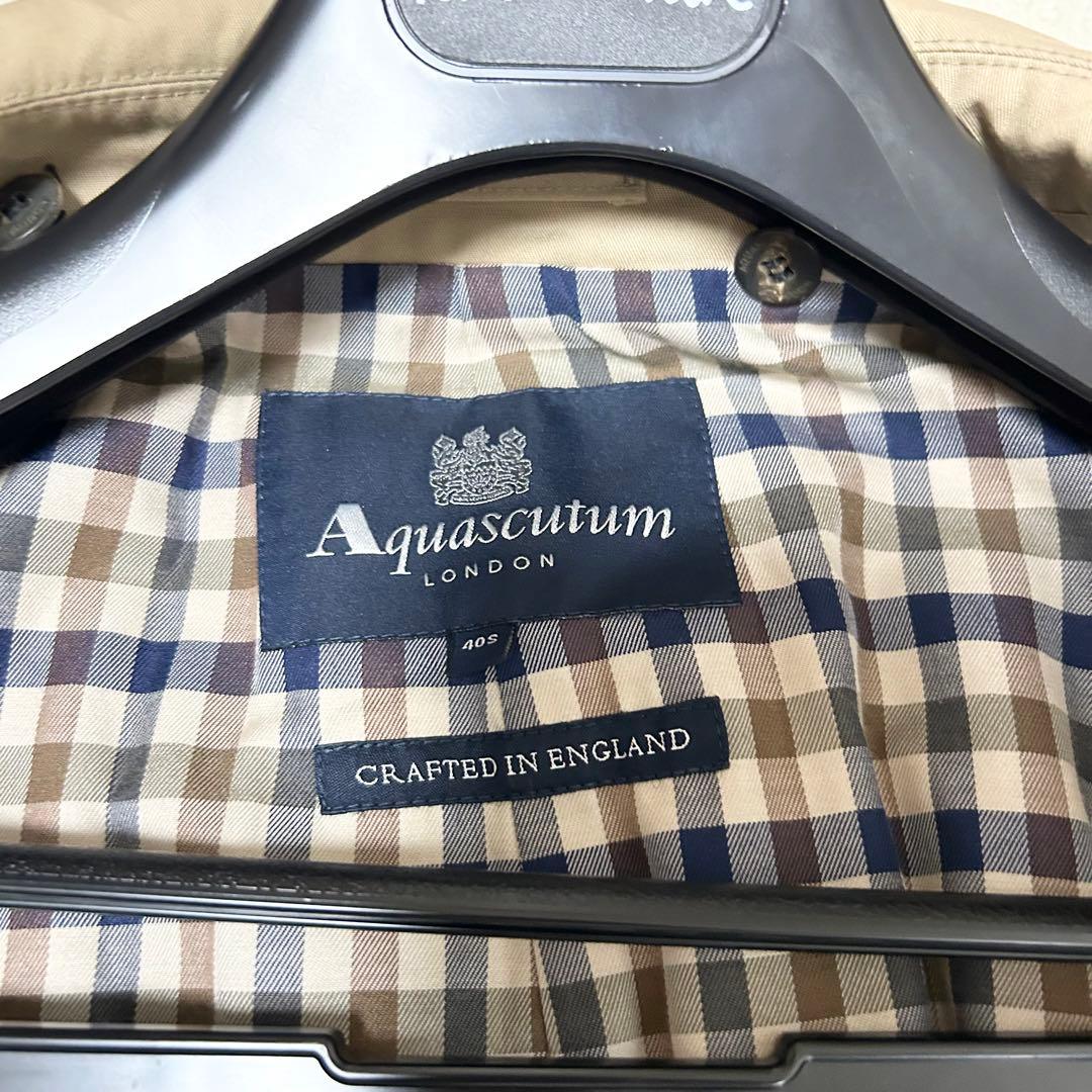 美品　アクアスキュータム　ステンカラーコート　クラブチェック　マキシ丈　ベージュ