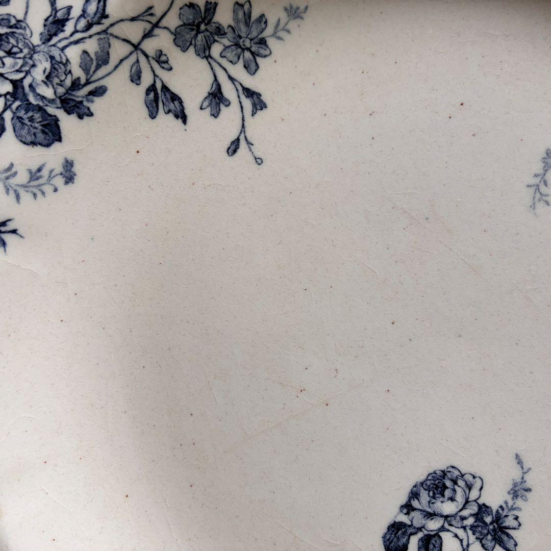 大きめ　Gien ブルー　四角いプレート　レリーフ　フランス　アンティーク