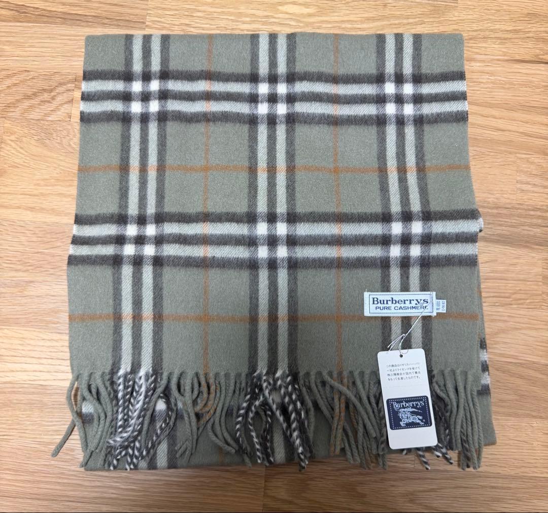 【新品】Burberrys メンズ カシミヤマフラー カシミヤ100% グリーン