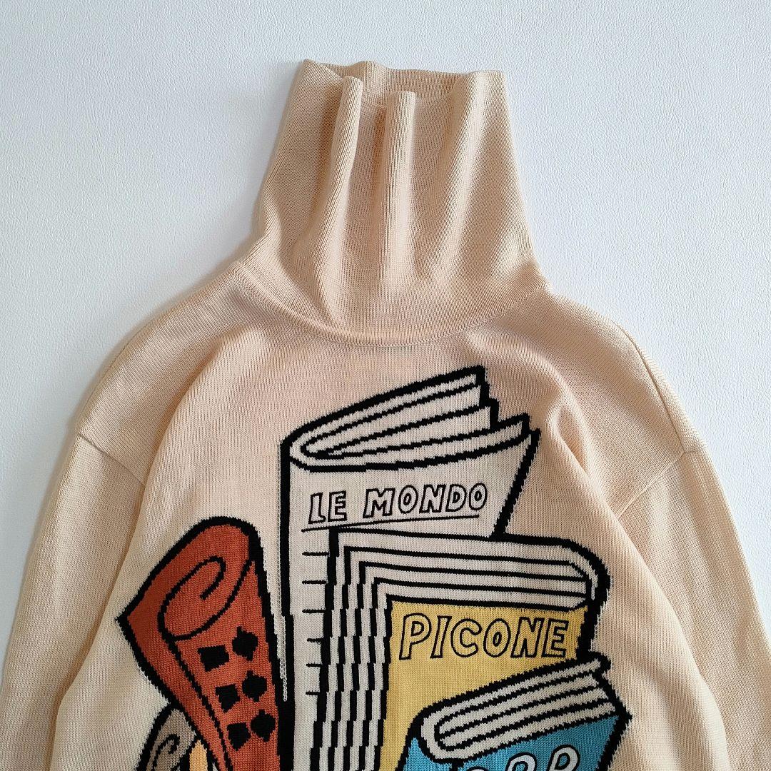 【美品】ピッコーネ　オーバーサイズタートルニット　ジャガード　刺繍　ポケット