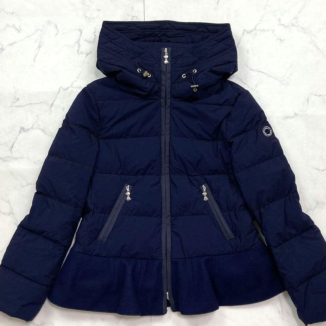 エムズグレイシー ペプラムフリル 切替 ダウンジャケット ワッペン リボン 38