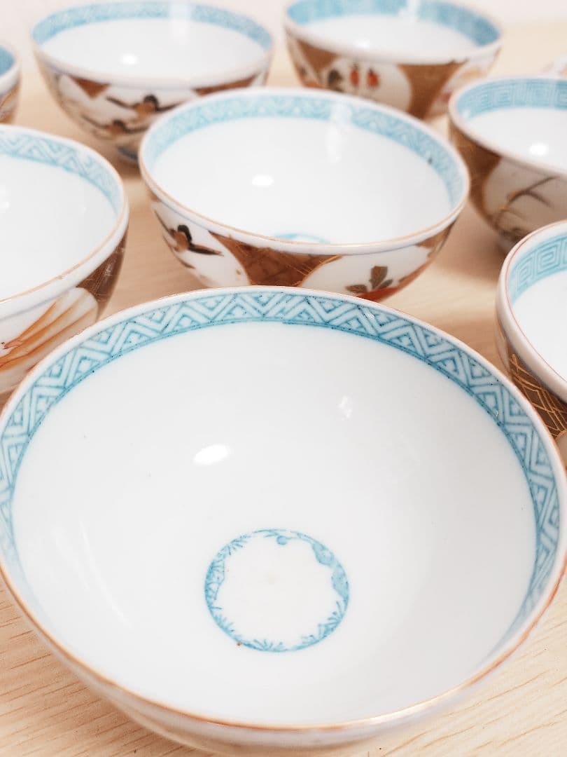 伊万里焼 時代物 蓋付煮物椀 蓋付き茶碗 8客 現状品 金彩