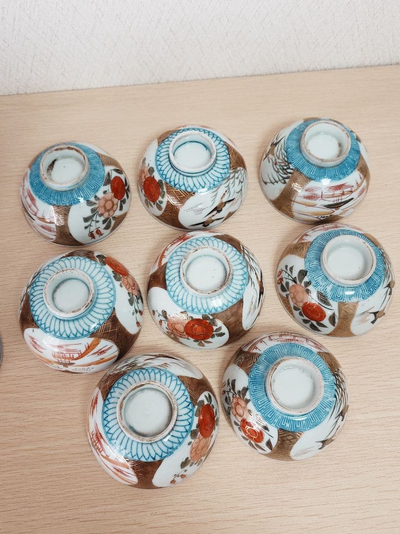 伊万里焼 時代物 蓋付煮物椀 蓋付き茶碗 8客 現状品 金彩