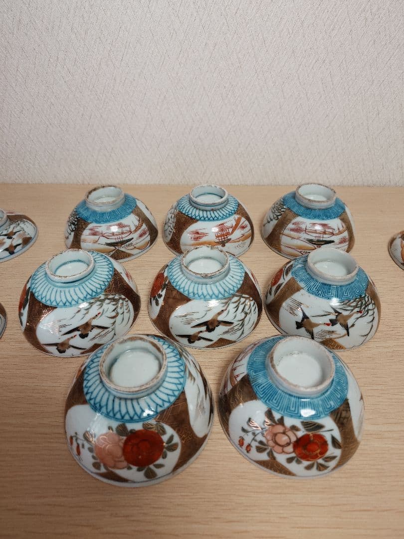 伊万里焼 時代物 蓋付煮物椀 蓋付き茶碗 8客 現状品 金彩