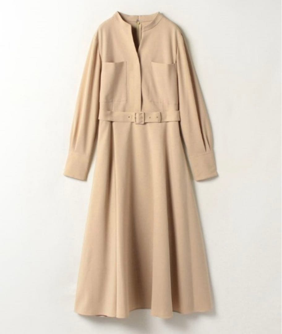 梳毛調ポリエステルスラッシュネックワンピース　2 ベージュ