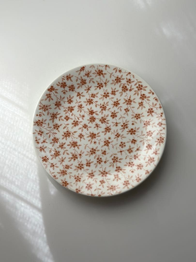 美品　フランス　アンティーク　サルグミンヌ　オレンジブラウンのチンツ柄プレート