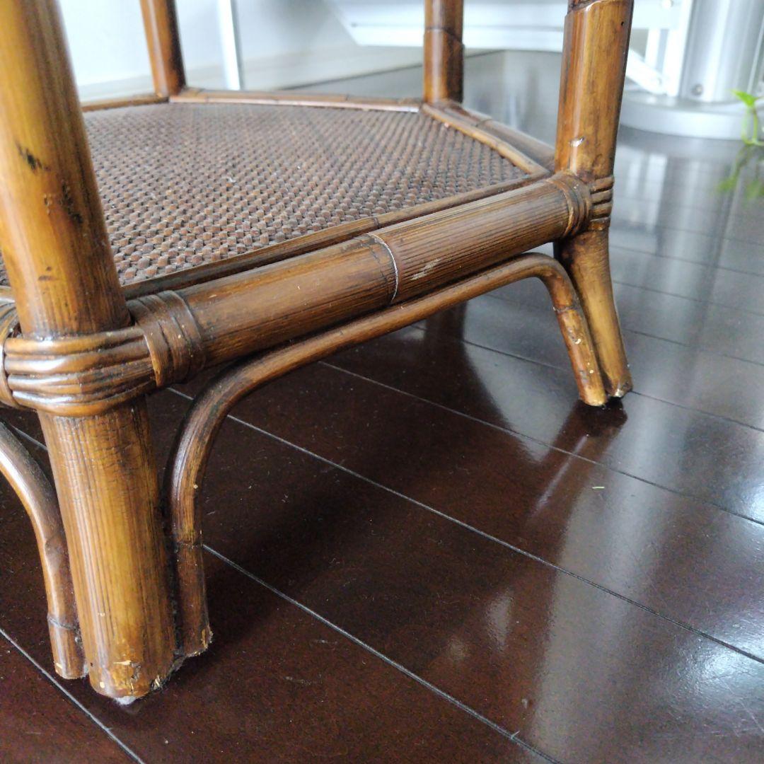 アンティーク ラタン 六角形テーブル ガラス天板付き 風水