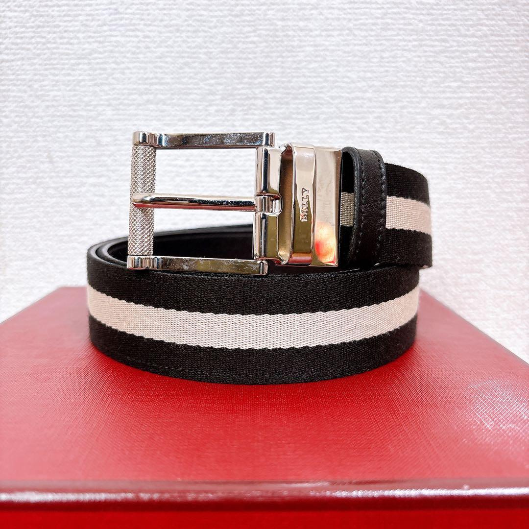 未使用級 BALLY バリー リバーシブル ベルト レザー キャンバス ブラック