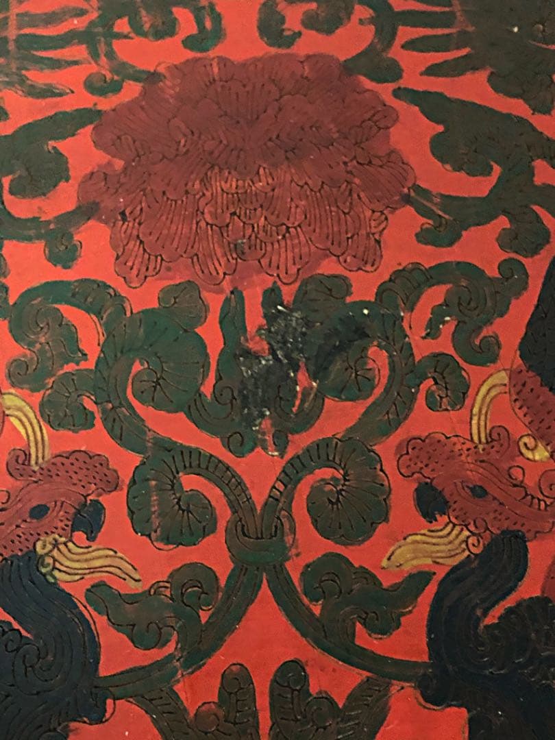 中国美術 重量級 大清乾隆年製 花鳥紋 朱塗 巻き台 香台 花台 盆栽台2.6㎏