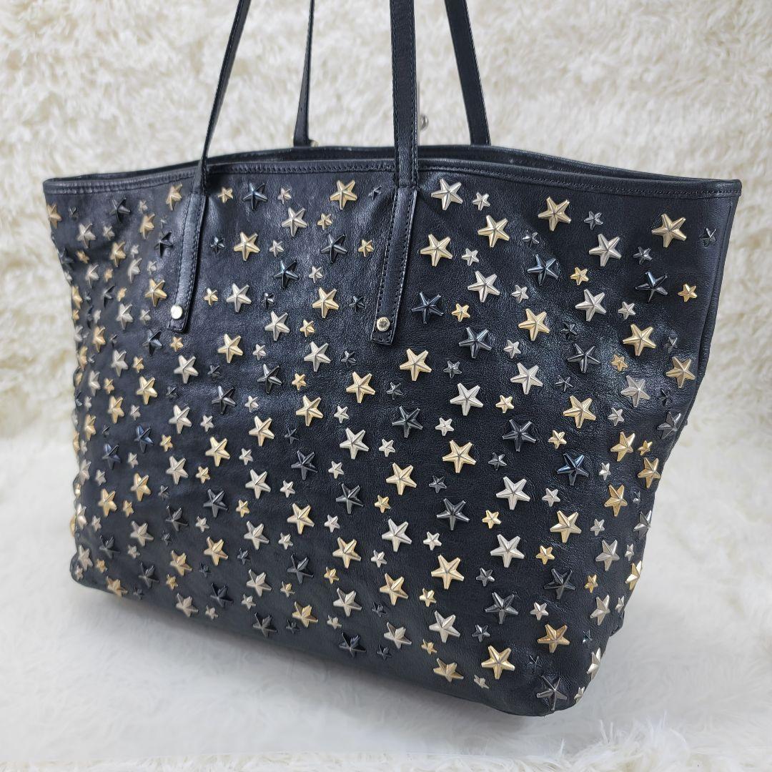 JIMMY CHOO ブラックレザー トートバッグ　大容量　星形装飾