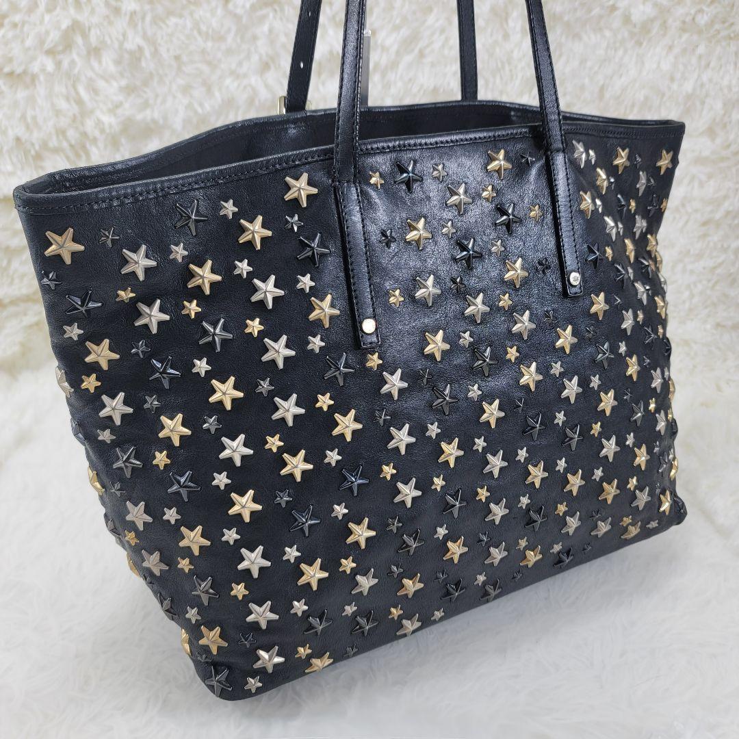 JIMMY CHOO ブラックレザー トートバッグ　大容量　星形装飾
