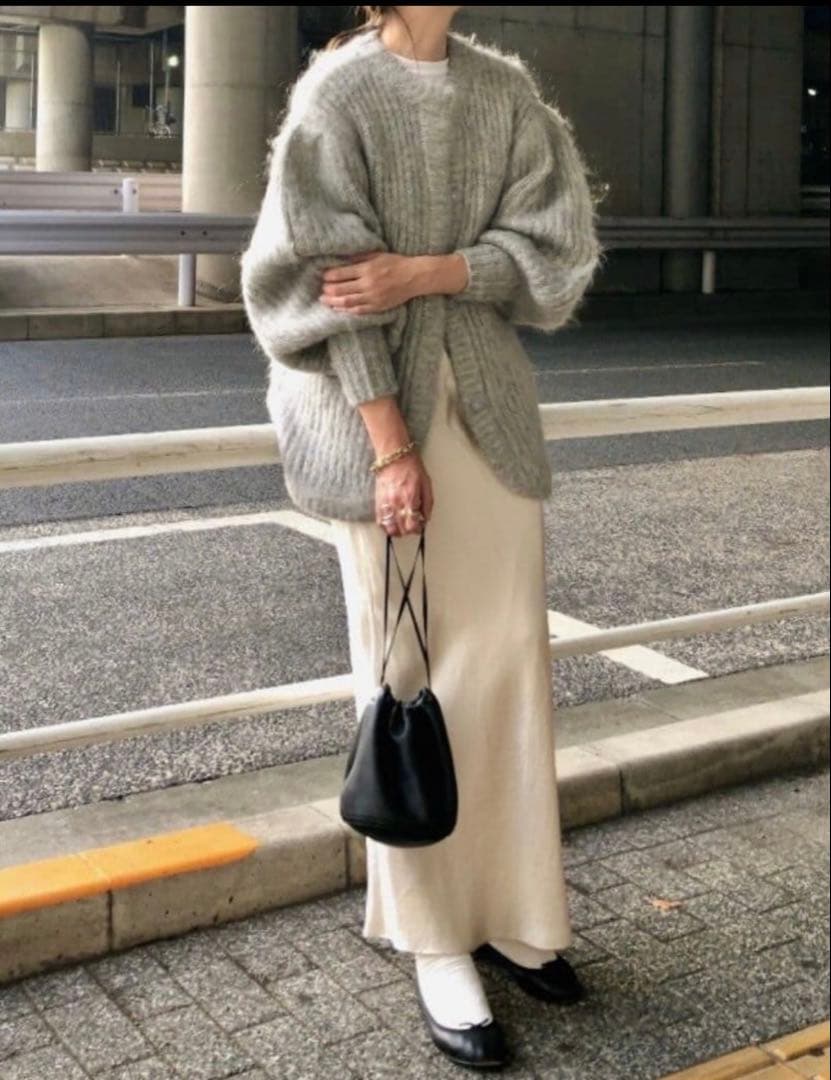 【CLANE】クラネ　カラーモヘアシャギーカーディガン　グレー　L