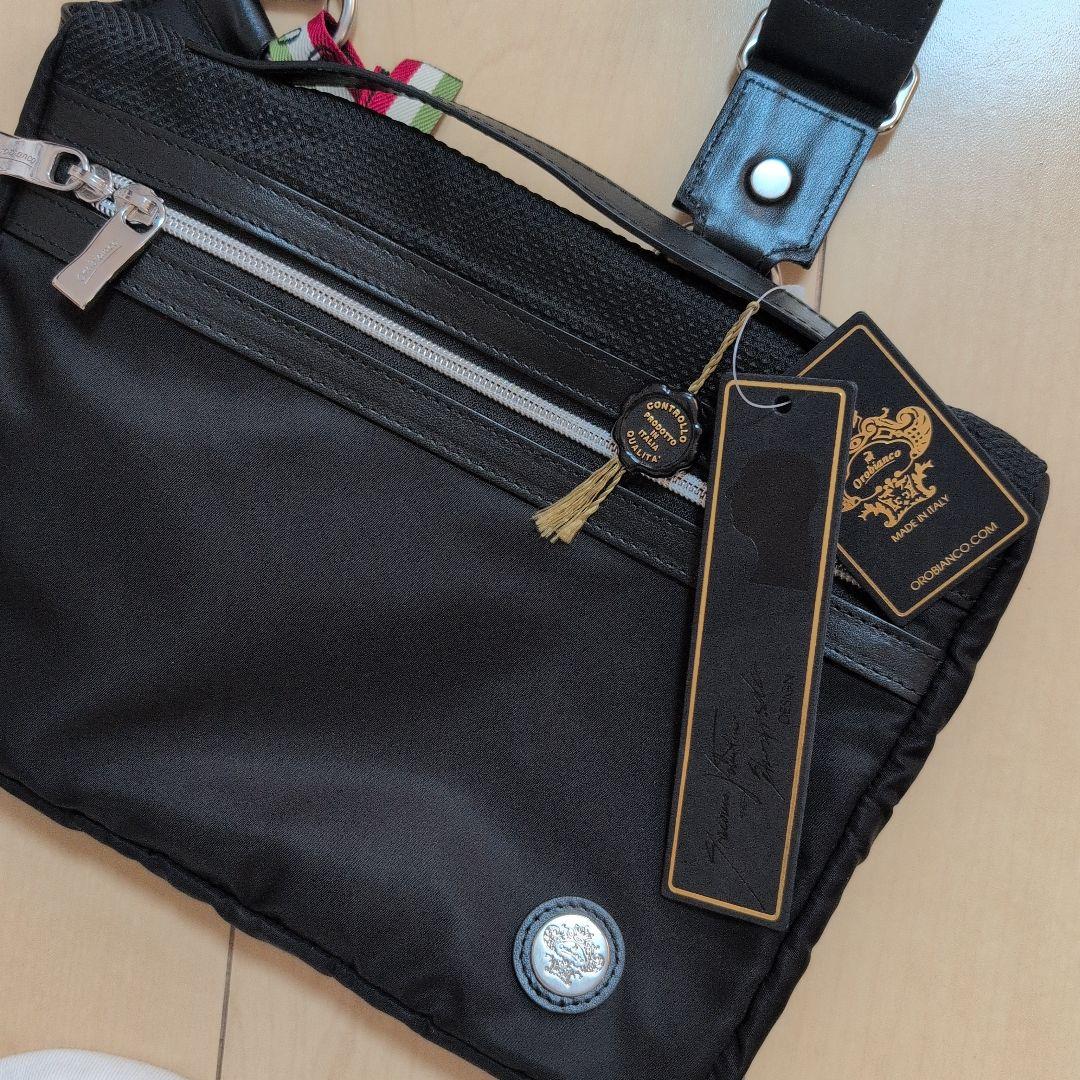 【新品・タグ付】Orobianco メンズ ブラック ボディバッグ 保存袋付