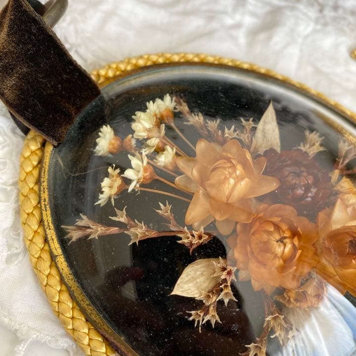 【貴重】フランスアンティーク ガラスドーム型ドライフラワー ブロカント 蚤の市