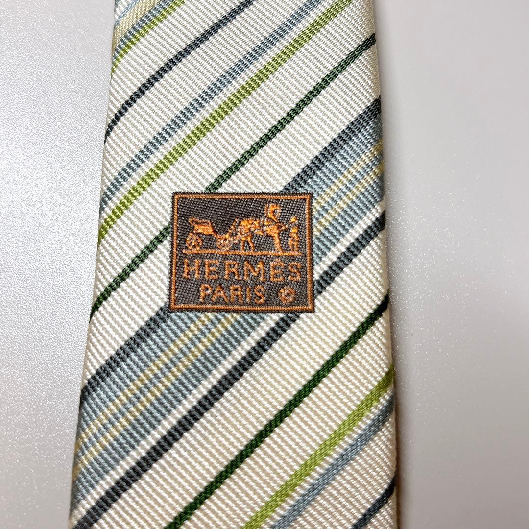 未使用 HERMES ソルド シルク ネクタイ レジメンタル 裏ファソネ