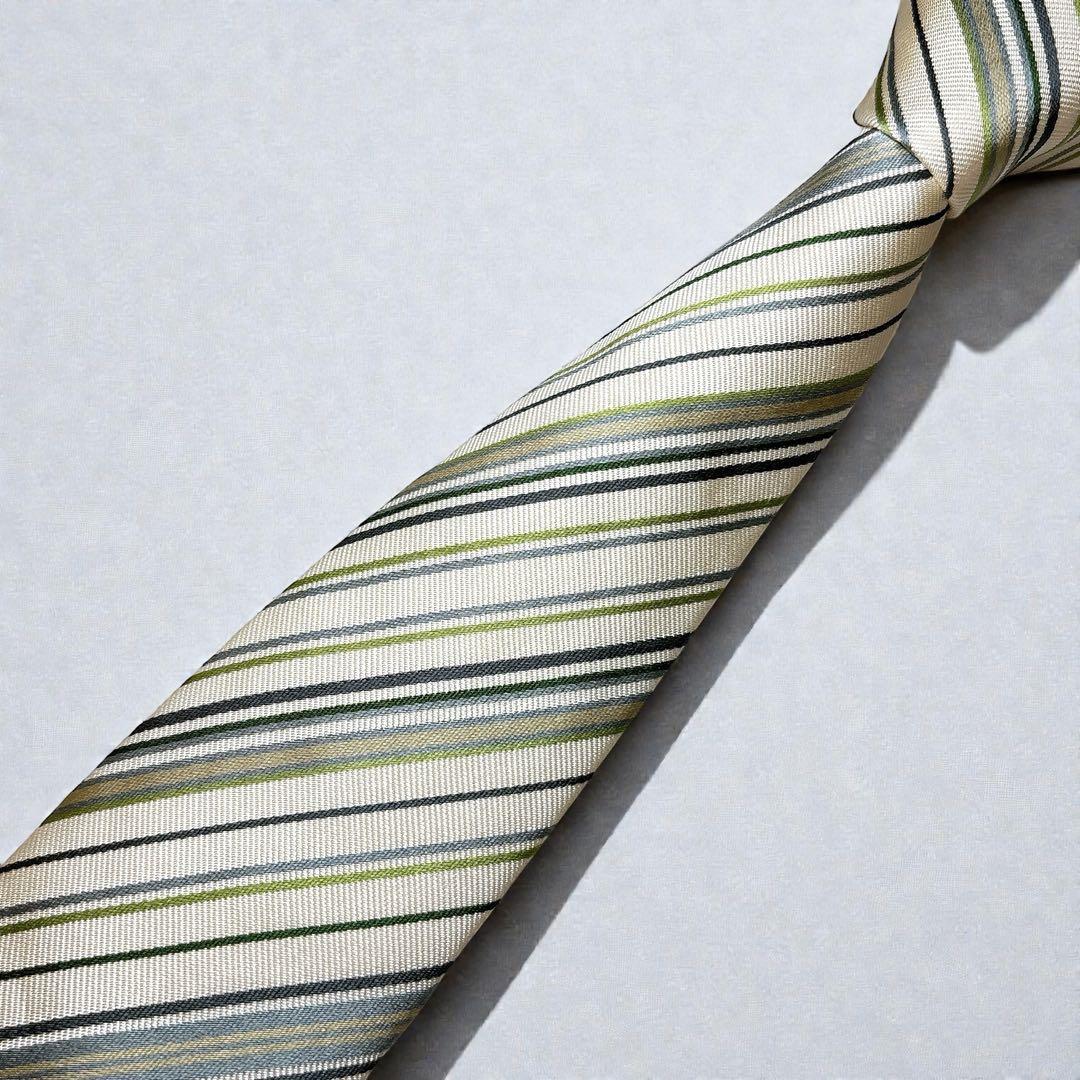 未使用 HERMES ソルド シルク ネクタイ レジメンタル 裏ファソネ