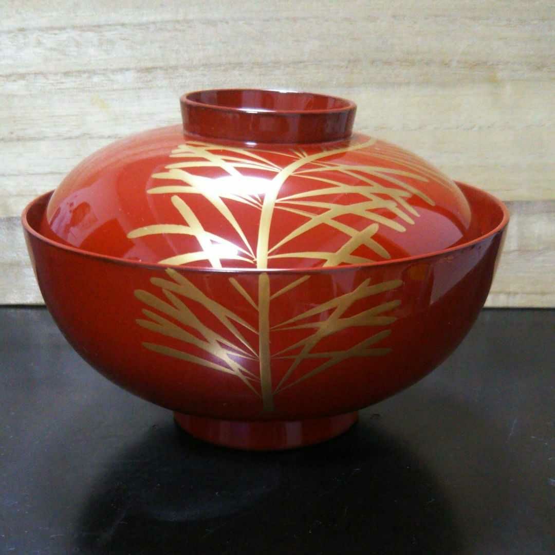再値下げ 新品 山田平安堂 睦椀 若松 朱 黒 ペア 漆塗り 蒔絵