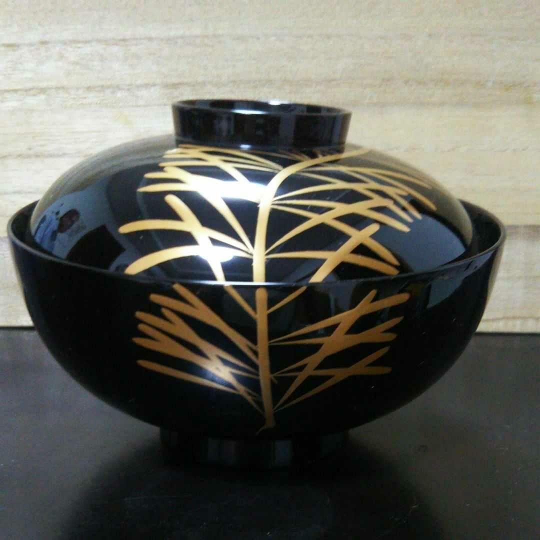 再値下げ 新品 山田平安堂 睦椀 若松 朱 黒 ペア 漆塗り 蒔絵