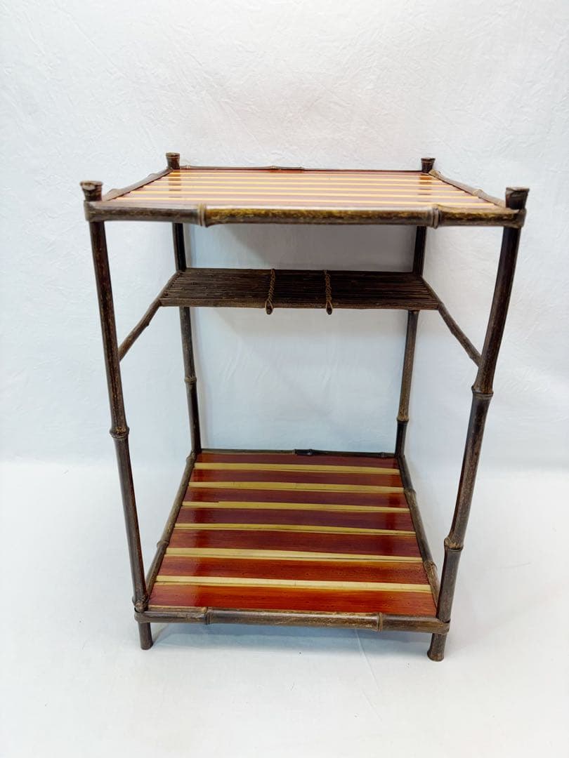 ほぼ未使用 茶道具 綾瀬棚 煎茶棚 黒竹柱 煎茶用二重棚 茶棚 小棚 竹工芸