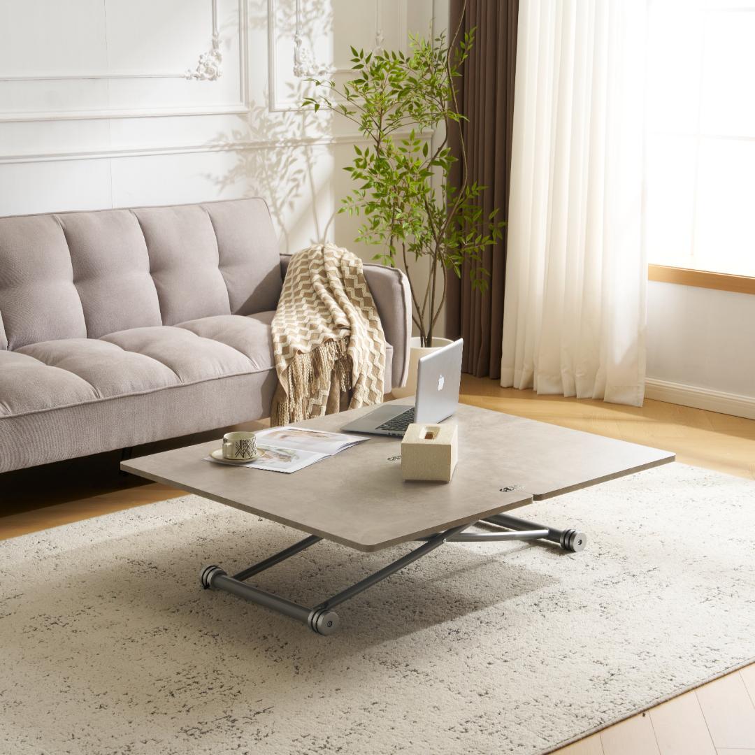 超人気！テーブル 天板が2倍に広がるガス圧昇降テーブル　WHITE