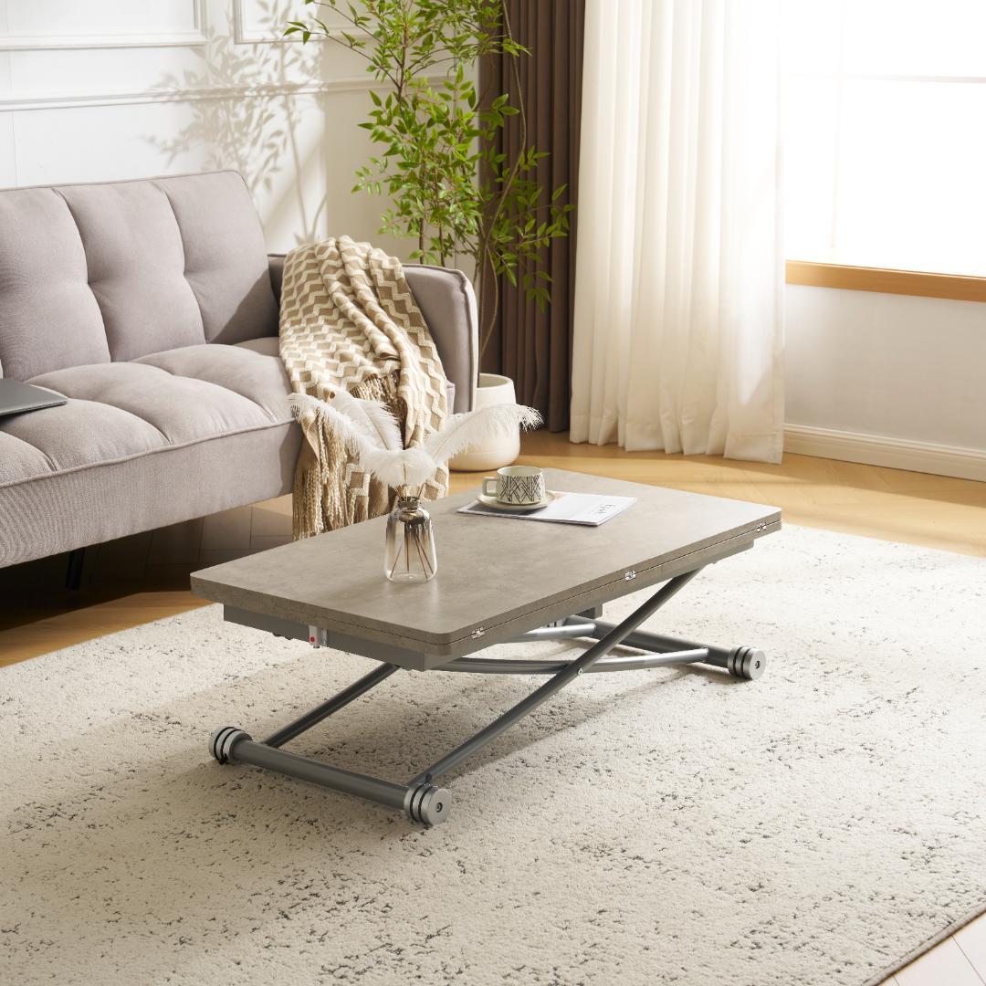 超人気！テーブル 天板が2倍に広がるガス圧昇降テーブル　WHITE