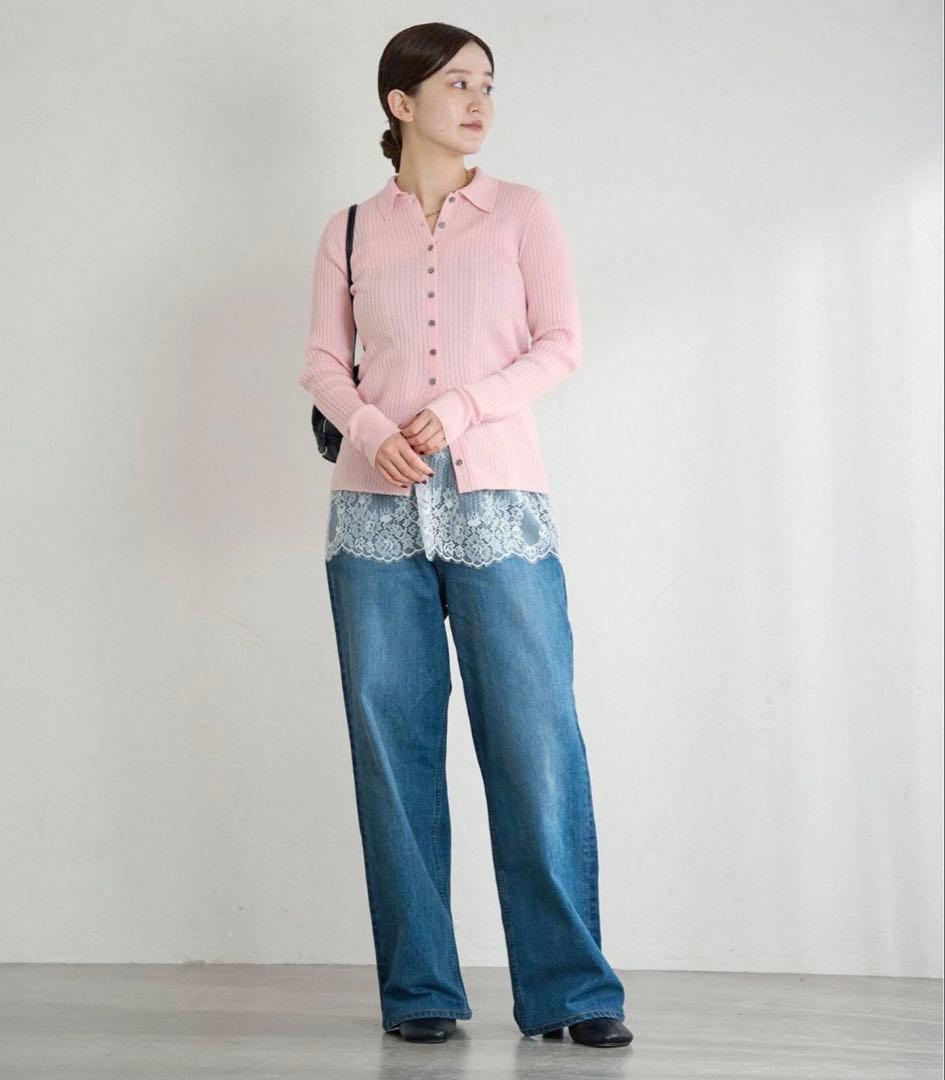 【新品】IENA EXメリノリブ ポロ襟カーディガン