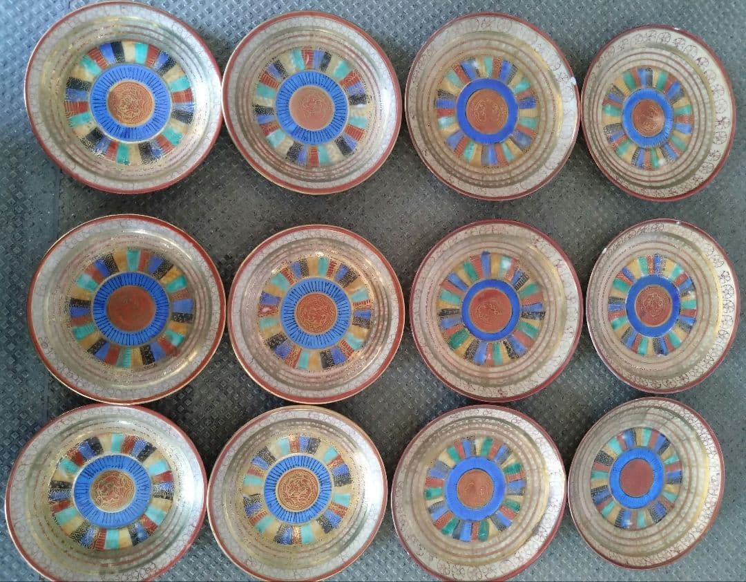 アンティーク　オールドジャパン　千人顔　金彩　ラスター彩　お皿12枚セット